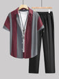 Casual Fashion Striped Short Sleeve Shirt Trousers Suit