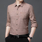 Linen-like Plaid Long-sleeved Shirt For Middle-aged Men