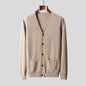 Pure Wool Knit Cardigan Men's Casual V-neck Sweater Coat