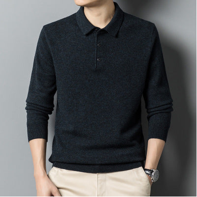 Men's Warm Sweater Autumn And Winter New Polo Collar Solid Color Sweater