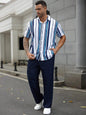 Casual Fashion Striped Short Sleeve Shirt Trousers Suit