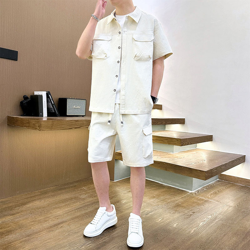 Men's Korean Style Youth Fashion Lapel T-shirt Suit