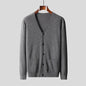 Pure Wool Knit Cardigan Men's Casual V-neck Sweater Coat