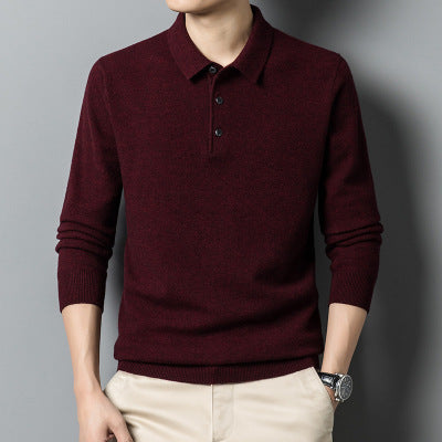 Men's Warm Sweater Autumn And Winter New Polo Collar Solid Color Sweater