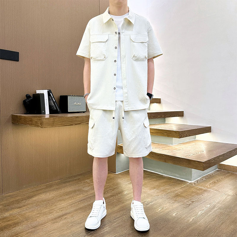 Men's Korean Style Youth Fashion Lapel T-shirt Suit