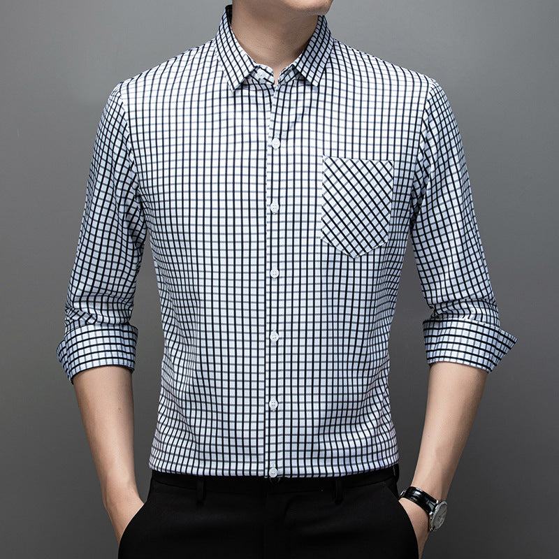 Long Sleeve Fine Plaid Shirt For Men Spring And Autumn