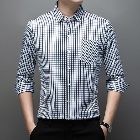 Long Sleeve Fine Plaid Shirt For Men Spring And Autumn