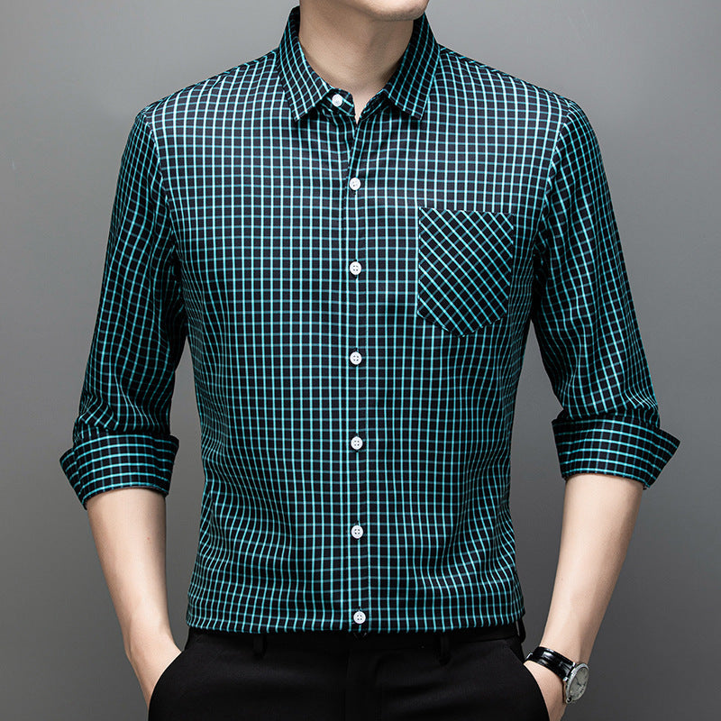 Long Sleeve Fine Plaid Shirt For Men Spring And Autumn