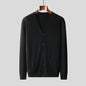 Pure Wool Knit Cardigan Men's Casual V-neck Sweater Coat