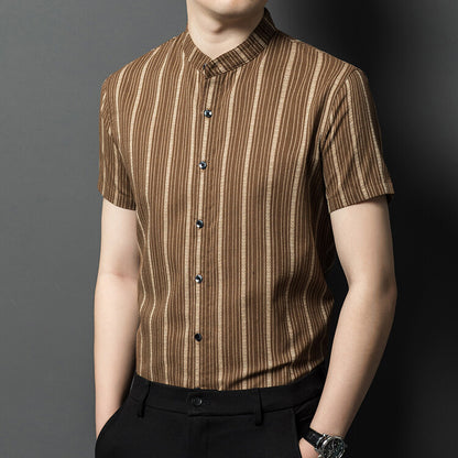 Cotton Stand Collar Chinese Style Short Sleeve Shirt