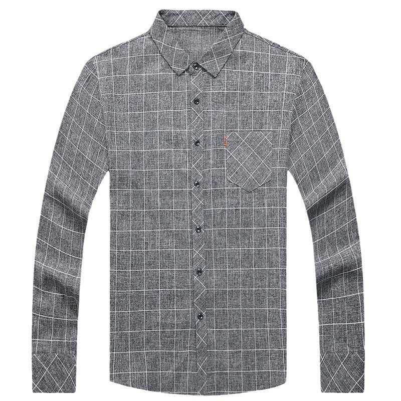 Linen-like Plaid Long-sleeved Shirt For Middle-aged Men