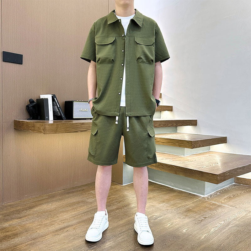 Men's Korean Style Youth Fashion Lapel T-shirt Suit